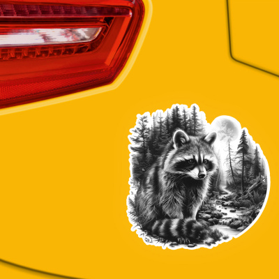 Waschbr in Wald Szene Aufkleber Illustration - Ansicht 3