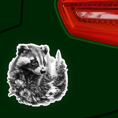 Dachs in Wald Szene Aufkleber Illustration - Ansicht 3