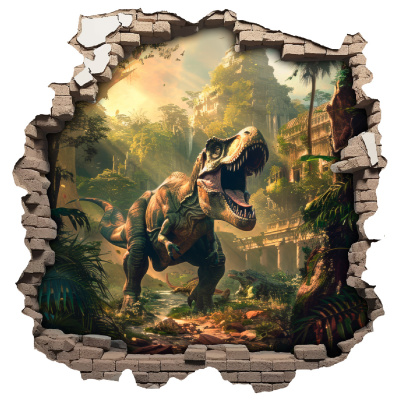 Buntes Wandtattoo  Wandriss mit Dino Tyrannosaurus Rex T-Rex 