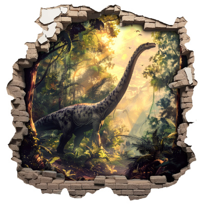 Buntes Wandtattoo  Wandriss mit Dino Diplodocus 