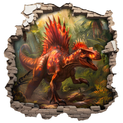 Buntes Wandtattoo  Wandriss mit Dino Spinosaurus 