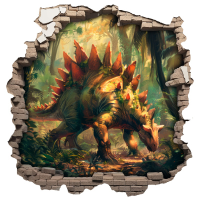 Buntes Wandtattoo  Wandriss mit Dino Stegosaurus 