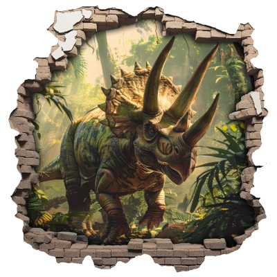 Buntes Wandtattoo  Wandriss mit Dino Triceratops 