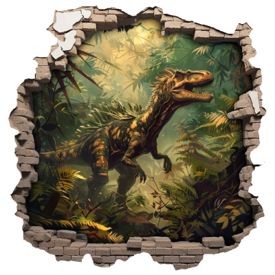 Buntes Wandtattoo  Wandriss mit Dino Velociraptor 