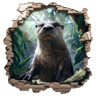 Buntes Wandtattoo  Wandriss mit Otter in Wald 