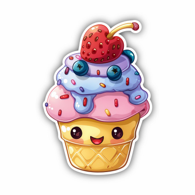 Süßer Kawaii Eisbecher Aufkleber Cartoon