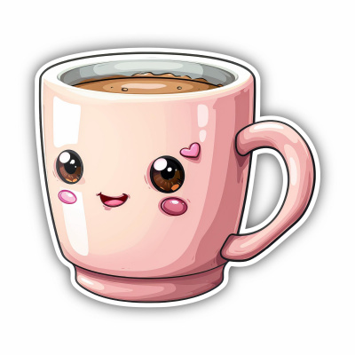 Se Kawaii Kaffeetasse Rosa Aufkleber Cartoon