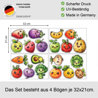 'Süße Kawaii Obst und Gemüse' Wandtattoo Set - Ansicht 3