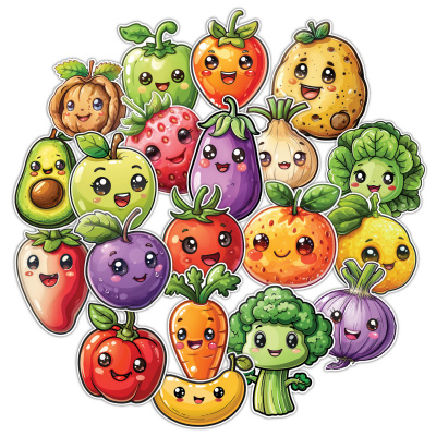 'Süße Kawaii Obst und Gemüse' Wandtattoo Set - Ansicht 1