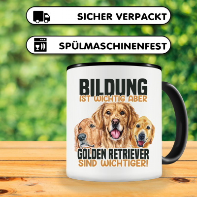 Tasse mit dem Motiv Bildung Wichtig Golden Retriever Wichtiger - Ansicht 3