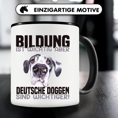 Tasse mit dem Motiv Bildung Wichtig Deutsche Dogge Wichtiger - Ansicht 5