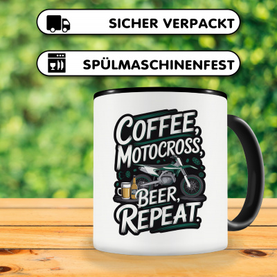 Tasse mit dem Motiv Coffee Motocross Beer Repeat - Ansicht 4
