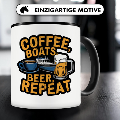 Tasse mit dem Motiv Coffee Boats Beer Repeat - Ansicht 3