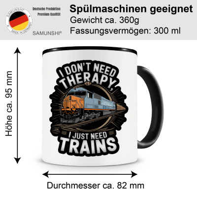 Tasse mit dem Motiv Don't need Therapy just Trains - Ansicht 2