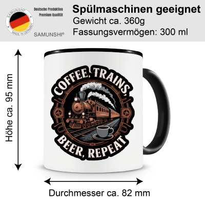 Tasse mit dem Motiv Coffee Trains Beer Repeat - Ansicht 2
