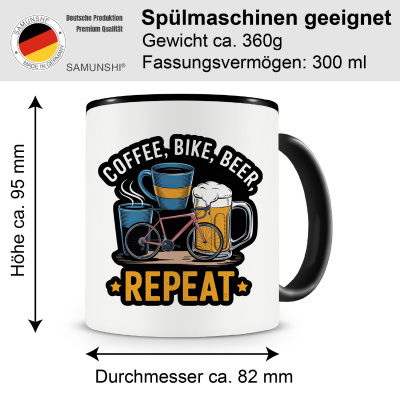 Tasse mit dem Motiv Coffee Bike Beer Repeat - Ansicht 2