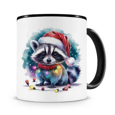 Tasse mit dem Motiv Waschbr mit Weihnachtsmtze