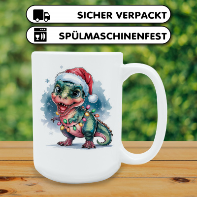 XXL Tasse mit dem Motiv T-Rex mit Weihnachtsmtze - Ansicht 4