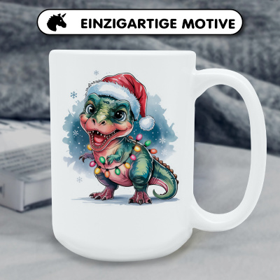 XXL Tasse mit dem Motiv T-Rex mit Weihnachtsmtze - Ansicht 6