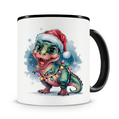 Tasse mit dem Motiv T-Rex Dino mit Weihnachtsmtze
