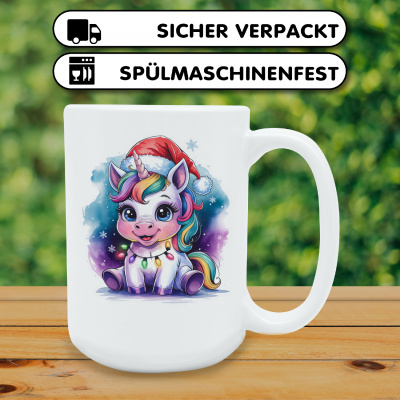 XXL Tasse mit dem Motiv Einhorn mit Weihnachtsmtze - Ansicht 4