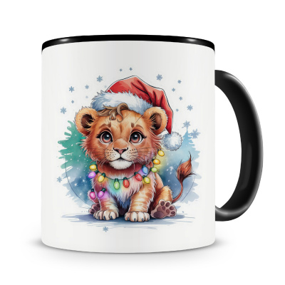 Tasse mit dem Motiv Lwe mit Weihnachtsmtze