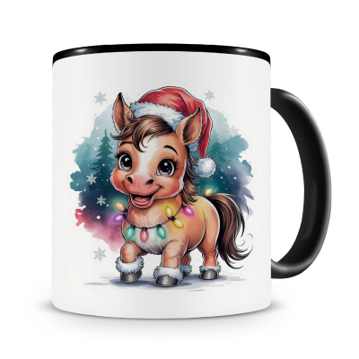 Tasse mit dem Motiv Pferd mit Weihnachtsmtze