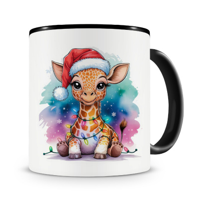 Tasse mit dem Motiv Giraffe mit Weihnachtsmtze