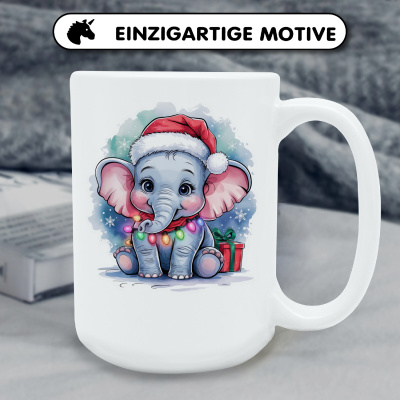 XXL Tasse mit dem Motiv Elefant mit Weihnachtsmtze - Ansicht 6