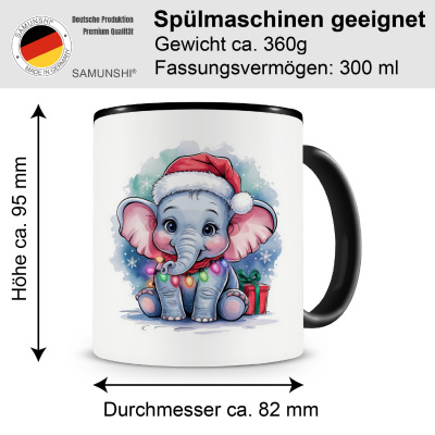 Tasse mit dem Motiv Elefant mit Weihnachtsmtze - Ansicht 2