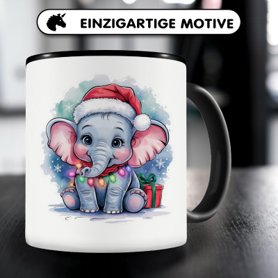 Tasse mit dem Motiv Elefant mit Weihnachtsmtze - Ansicht 3