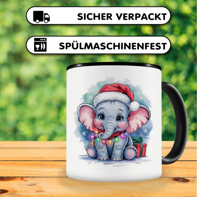 Tasse mit dem Motiv Elefant mit Weihnachtsmtze - Ansicht 4