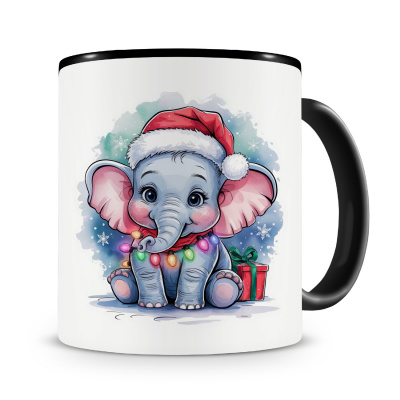 Tasse mit dem Motiv Elefant mit Weihnachtsmtze