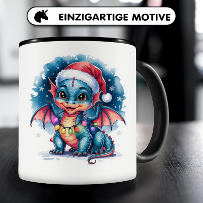 Tasse mit dem Motiv Drache mit Weihnachtsmtze - Ansicht 3