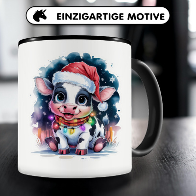 Tasse mit dem Motiv Kuh mit Weihnachtsmtze - Ansicht 3