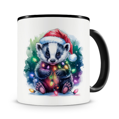 Tasse mit dem Motiv Dachs mit Weihnachtsmtze