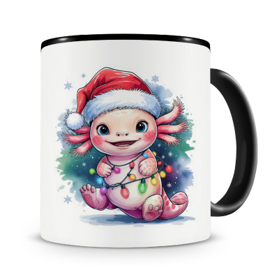Tasse mit dem Motiv Axolotl mit Weihnachtsmtze