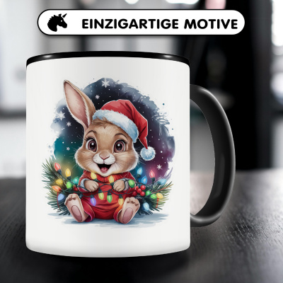 Tasse mit dem Motiv Hase mit Weihnachtsmütze - Ansicht 3