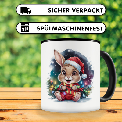 Tasse mit dem Motiv Hase mit Weihnachtsmütze - Ansicht 4