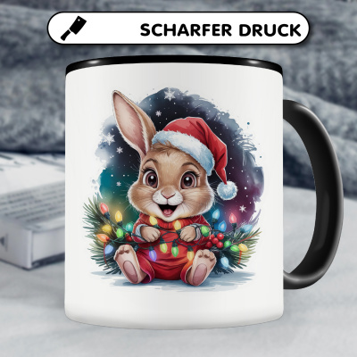 Tasse mit dem Motiv Hase mit Weihnachtsmütze - Ansicht 5