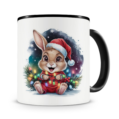 Tasse mit dem Motiv Hase mit Weihnachtsmtze