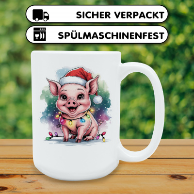 XXL Tasse mit dem Motiv Schwein mit Weihnachtsmtze - Ansicht 4