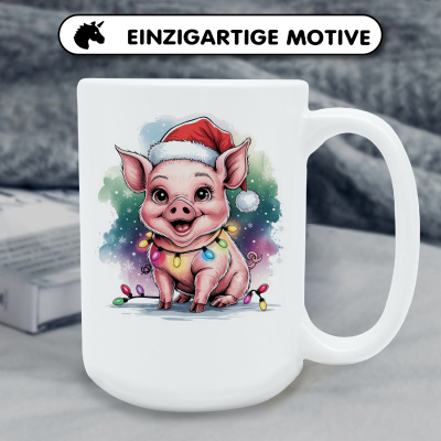 XXL Tasse mit dem Motiv Schwein mit Weihnachtsmtze - Ansicht 6
