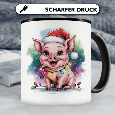 Tasse mit dem Motiv Schwein mit Weihnachtsmtze - Ansicht 5