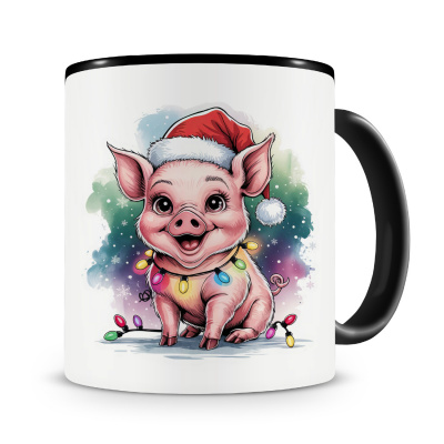 Tasse mit dem Motiv Schwein mit Weihnachtsmtze