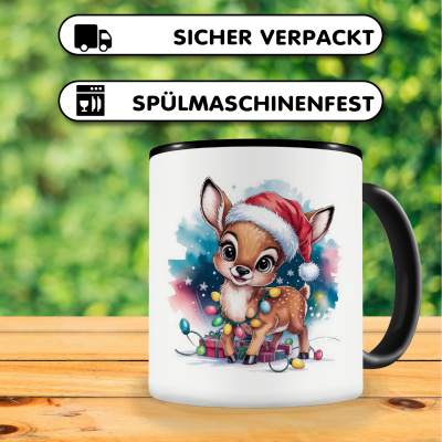 Tasse mit dem Motiv Reh Rehkitz mit Weihnachtsmtze - Ansicht 4