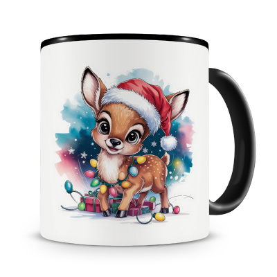 Tasse mit dem Motiv Reh Rehkitz mit Weihnachtsmtze