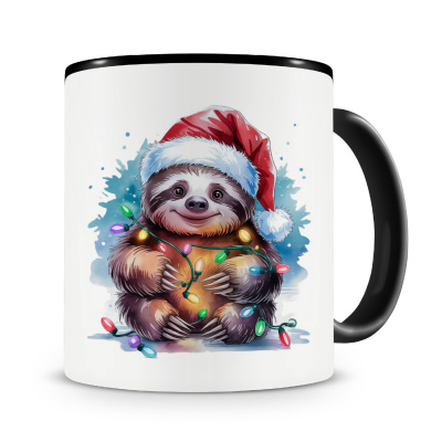 Tasse mit dem Motiv Faultier mit Weihnachtsmtze