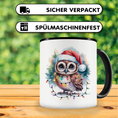 Tasse mit dem Motiv Eule mit Weihnachtsmtze - Ansicht 4