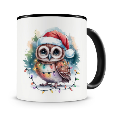 Tasse mit dem Motiv Eule mit Weihnachtsmtze